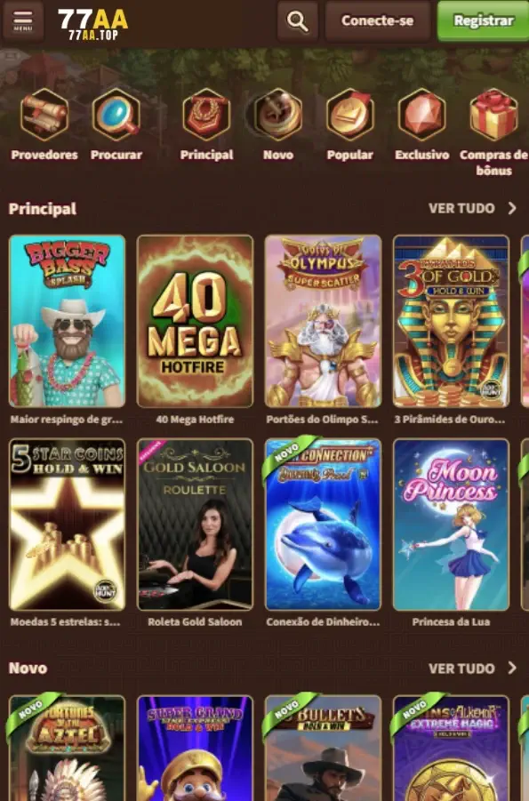 Interface do app 77AA no celular.